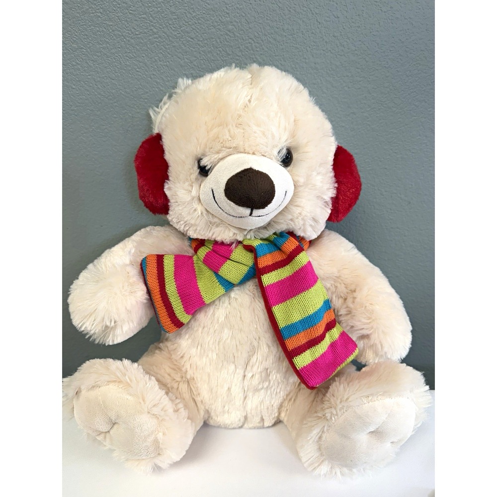 Dan Dee Collector's Choice White Teddy Bear Plush Scarf Red Earmuffs 15614 15in